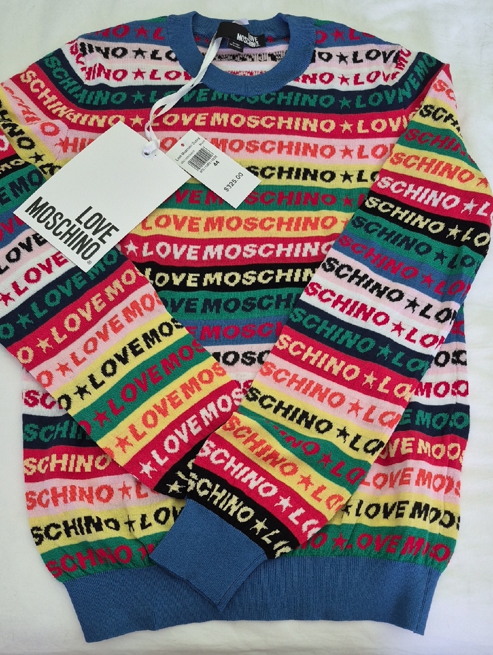 Love Moschino Rainbow Striped Logo Knit Sweater
